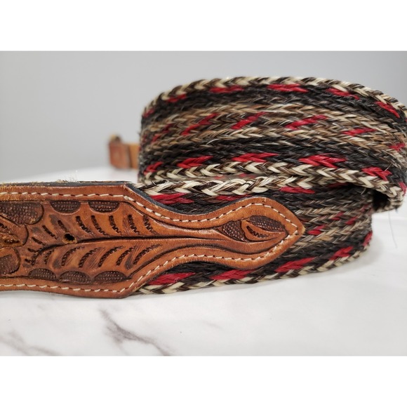 Braided Horse Hair Belt With Engraving On Leather‎ 40 Acorns Vintage Browns - Picture 8 of 8